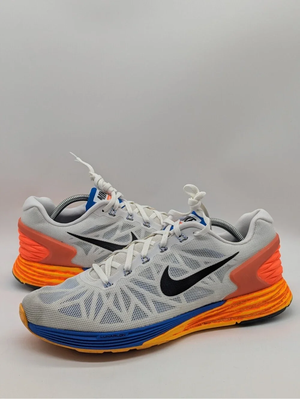 Nike LunarGlide 6 White Blue Orange Mens Size 10.5 Running Shoes 2014 654433-101
